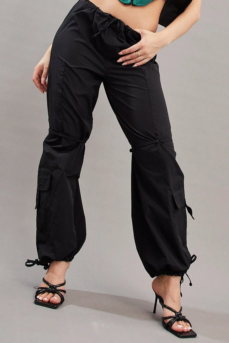 Black Cargo Parachute Pants Relaxed 4 Black Cargo Parachute Pants Relaxed - Image 2