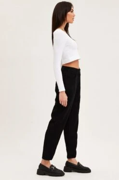 Black Wide Leg Pants Mid Rise Corduroy -Midi Dresses Style wide leg pants black wide leg pants mid rise corduroy 32964949016769