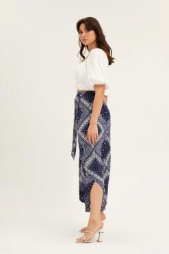 Boho Print High Rise Front Split Wide Leg Pants -Midi Dresses Style wide leg pants boho print high rise front split wide leg pants 32967187464385