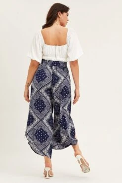 Boho Print High Rise Front Split Wide Leg Pants -Midi Dresses Style wide leg pants boho print high rise front split wide leg pants 32967187497153