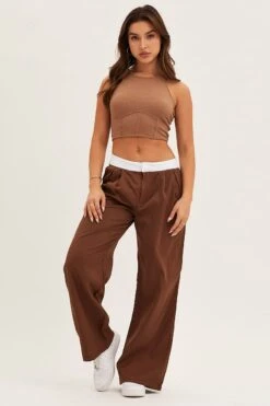 Brown Pants Wide Leg Low Rise