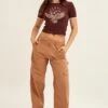 Beige Cargo Pant Mid Rise -Midi Dresses Style wide leg pants camel cargo pant mid rise 32980834681025