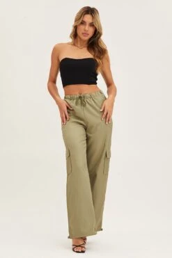 Green Boyfriend Cargo Pant -Midi Dresses Style wide leg pants green boyfriend cargo pant 32973918765249