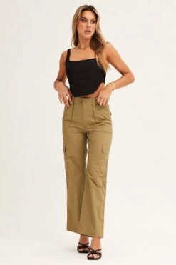 Green Cargo Pants Mid Rise -Midi Dresses Style wide leg pants green cargo pants mid rise 32980826718401