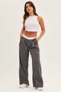 Grey Pants Wide Leg Low Rise -Midi Dresses Style wide leg pants grey pants wide leg low rise 32964966383809