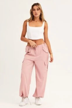 Pink Cargo Parachute Pants Out Pocket