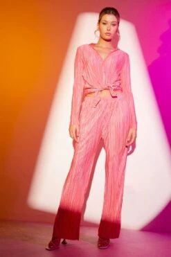 Pink Plisse Pant Wide Leg -Midi Dresses Style wide leg pants pink wide leg pants 33089980563649