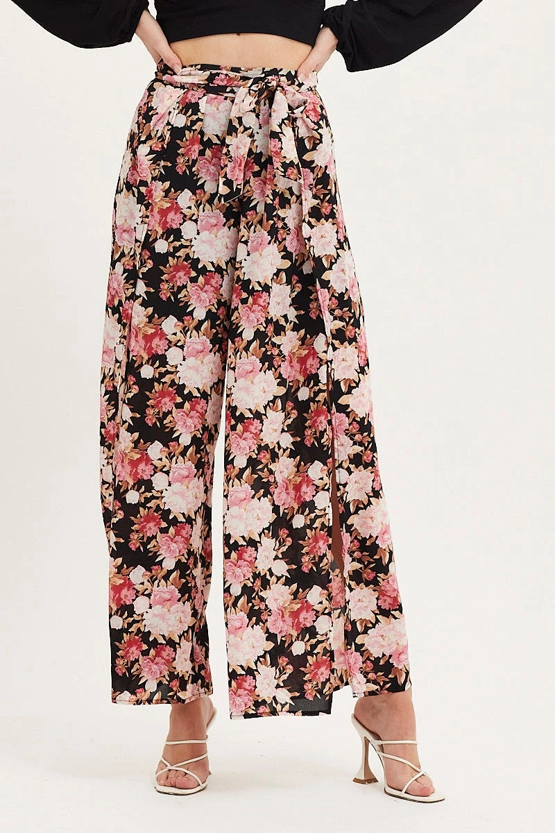 Print Wide Leg Pants High Rise Front Split 4 Print Wide Leg Pants High Rise Front Split - Image 2