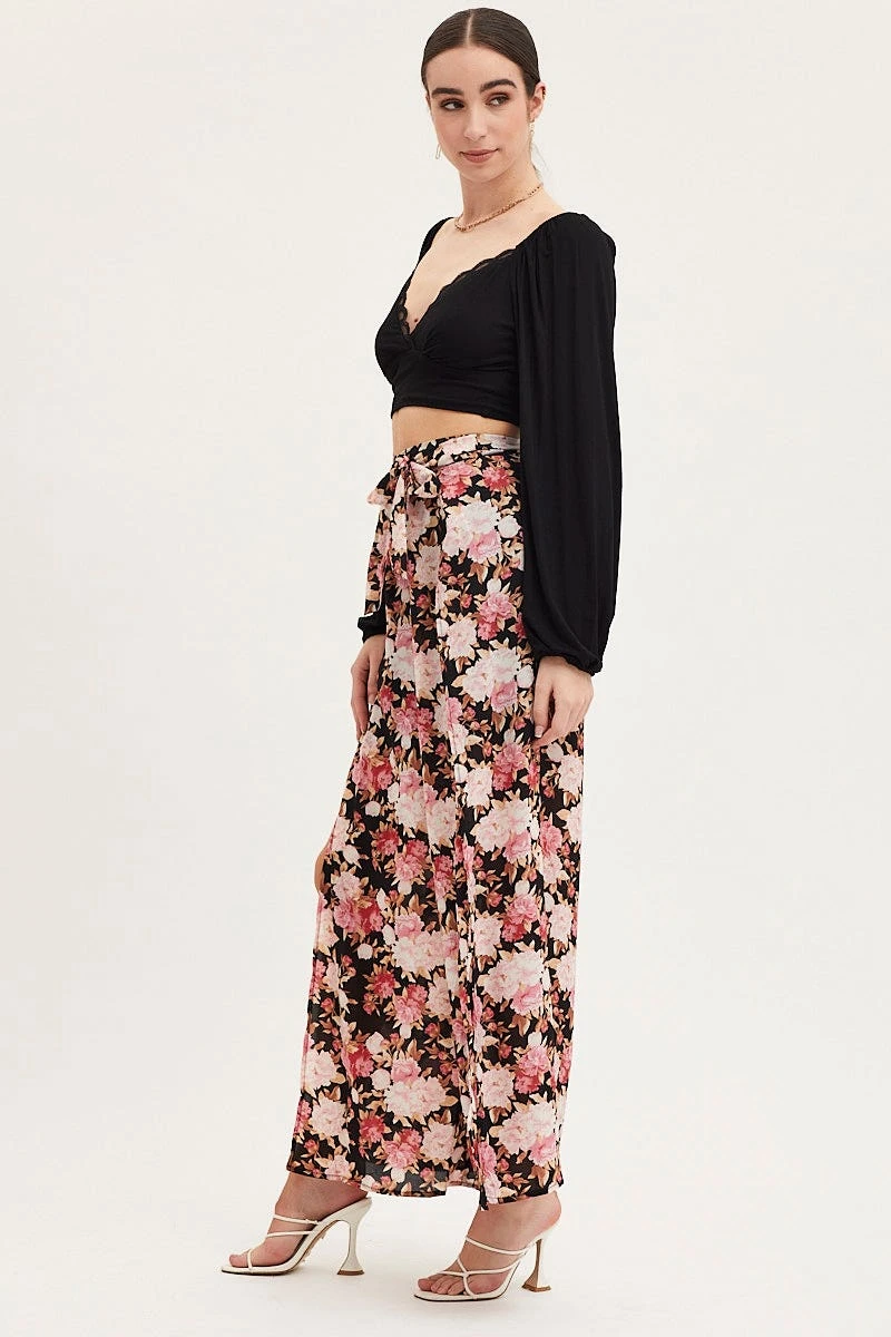 Print Wide Leg Pants High Rise Front Split 6 Print Wide Leg Pants High Rise Front Split - Image 4