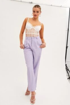 Purple Tailored Pant High Waist -Midi Dresses Style wide leg pants purple tailored pant high waist 33126732824769