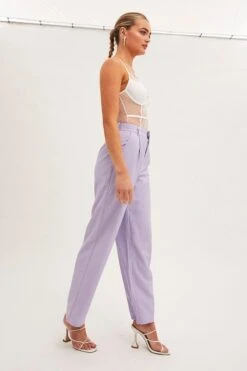 Purple Tailored Pant High Waist -Midi Dresses Style wide leg pants purple tailored pant high waist 33126732890305