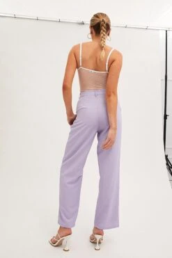 Purple Tailored Pant High Waist -Midi Dresses Style wide leg pants purple tailored pant high waist 33126732955841