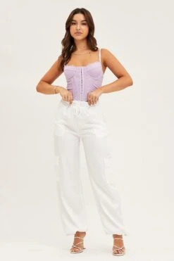 White Boyfriend Cargo Pant -Midi Dresses Style wide leg pants white boyfriend cargo pant 32964962222273