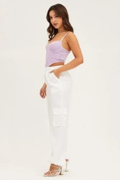 White Boyfriend Cargo Pant -Midi Dresses Style wide leg pants white boyfriend cargo pant 32964962255041