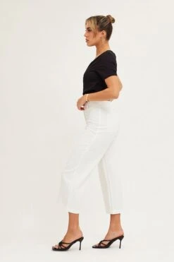 White High Rise Linen Blend Wide Leg Pants -Midi Dresses Style wide leg pants white high rise linen blend wide leg pants 32980828455105