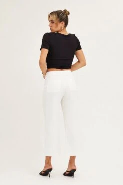 White High Rise Linen Blend Wide Leg Pants -Midi Dresses Style wide leg pants white high rise linen blend wide leg pants 32980828487873