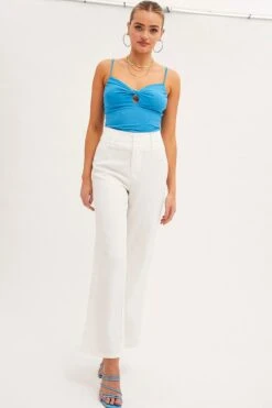 White Mid Rise Pant Tailored Wide Leg -Midi Dresses Style wide leg pants white mid rise pant tailored wide leg 33126733447361