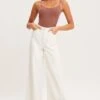 White Wide Leg Pants High Rise Corduroy