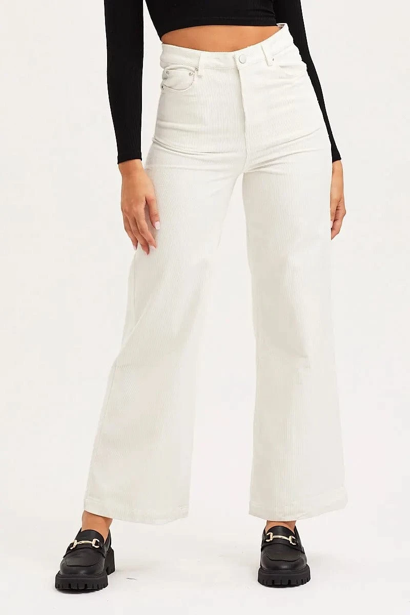 White Wide Leg Pants High Rise Corduroy 3 White Wide Leg Pants High Rise Corduroy - Image 2